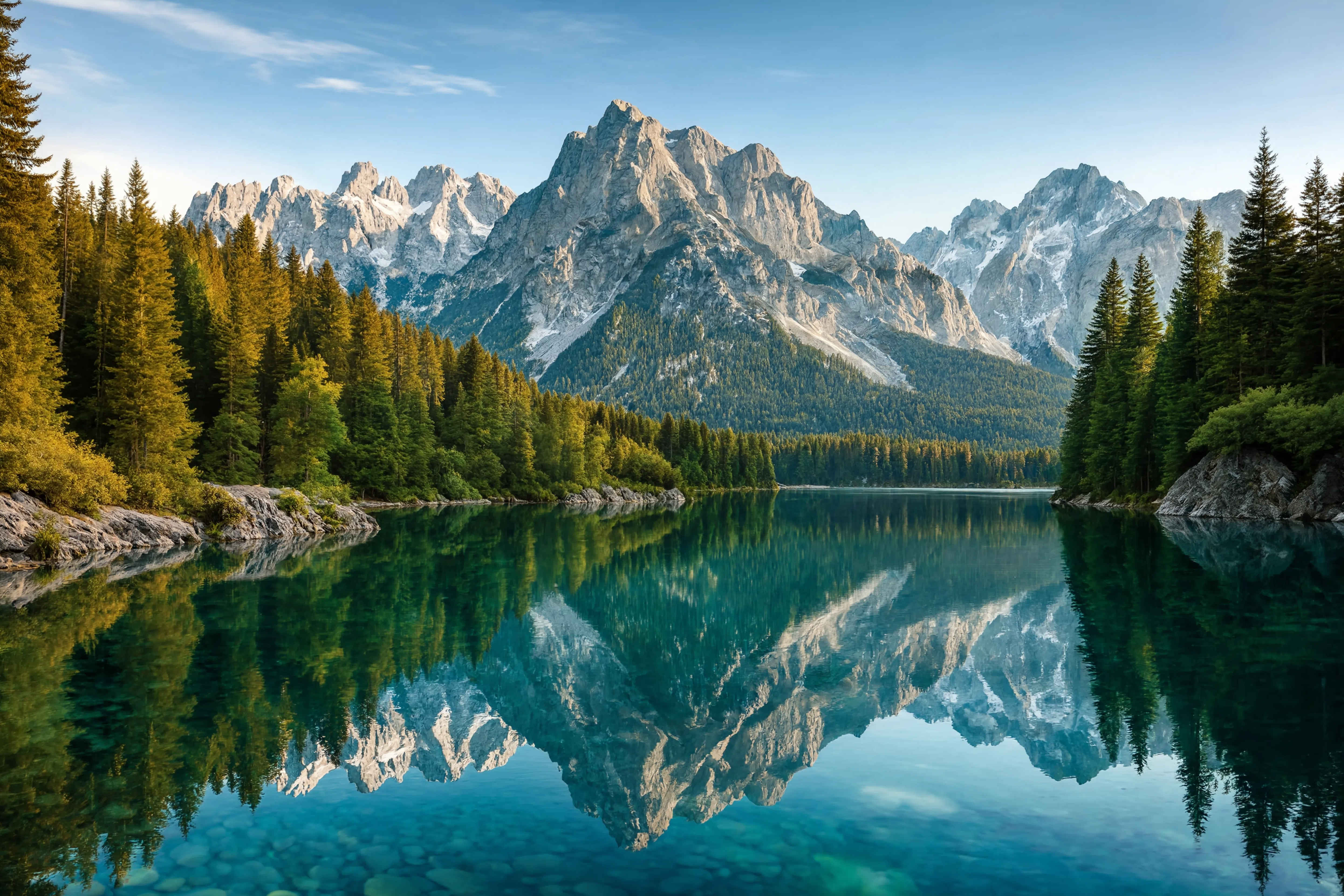 Eibsee – türkisblaues Bergsee in Bayern mit Blick auf die Zugspitze